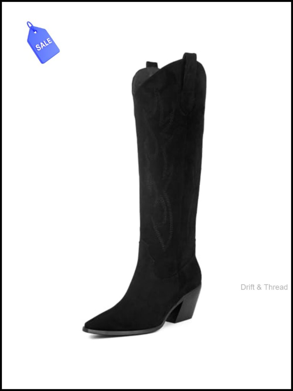 Knee High Cowboy Boots Pointed Toe Block Heel Faux Suede Western